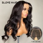 150% длинные волнистые 4x4 кружевные передние человеческие волосы парики для женщин натуральные выщипывающиеся Remy бразильские средние соотношения отбеленные волосы Slove