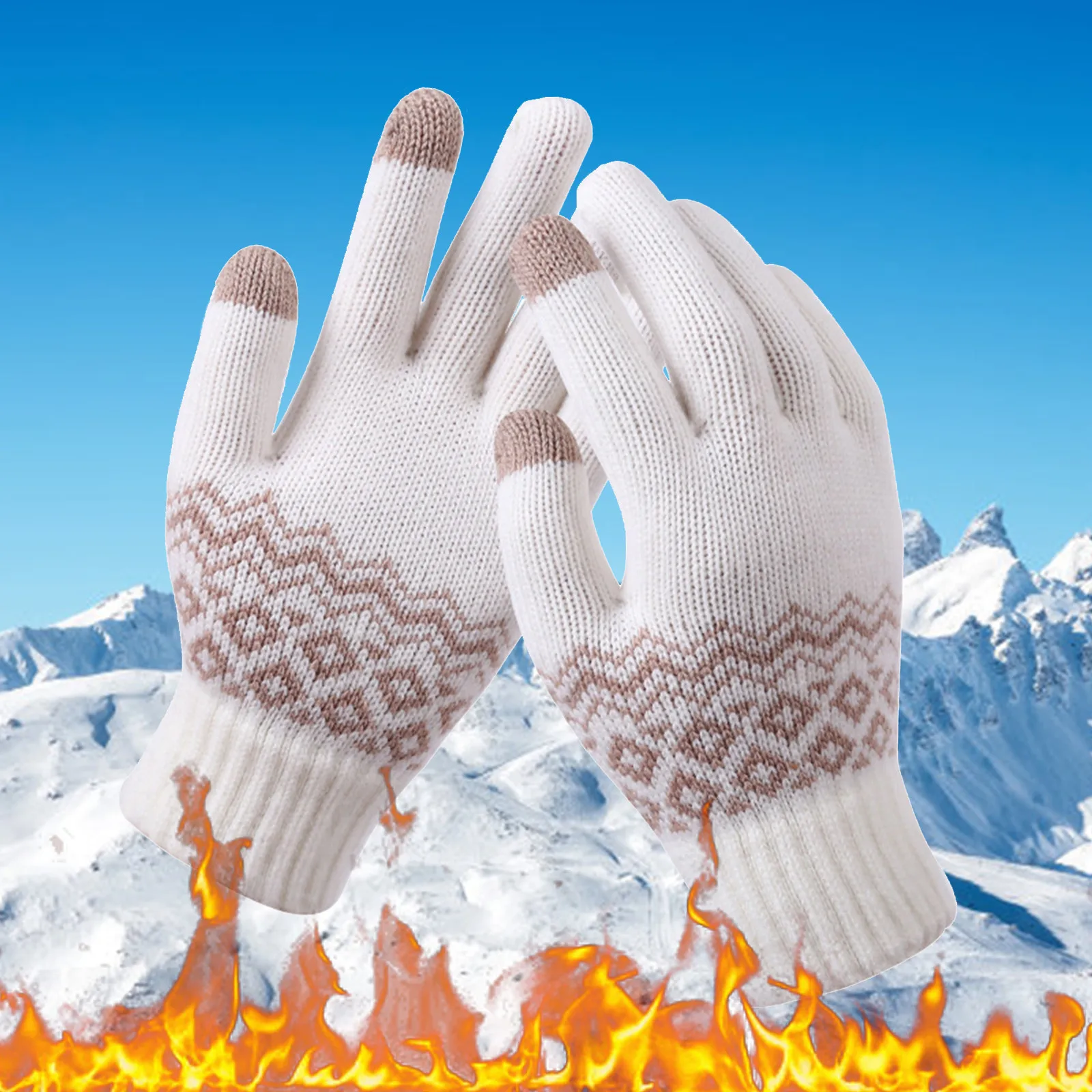 

Adult Snowflake Printing Gloves Creative Mobile Phone With Screen Knitted Gloves Winter Unisex Gloves Touch Screen Skiing Gloves