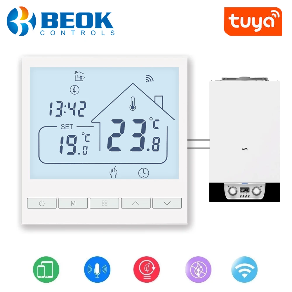 

Beok Smart Thermostat Wifi Gas Boiler for Temperature Controller Room Heating Tuya Remote Works With Alexa Google Home
