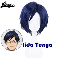 ebingoo synthetic wig my hero academia iida tenya cosplay wig boku no short blue wig heat resistant hair fiber wig with wig cap