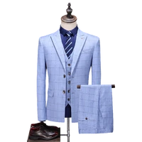 jacketvestpantsboutique fashion men slim fit plaid casual business suit high end social formal suit 3 pcs set groom wedding