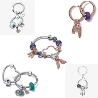 top sales real 925 sterling silver set bracelet key chain earrings finished jewelry fit original brand charm diy jewelry women