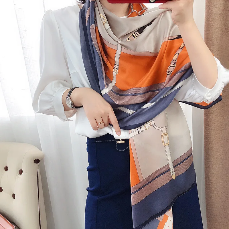 

Brand new summe 100% Real silk scarf women shawls long wraps print pashmina soft winter scarves femme hijab headband bandana