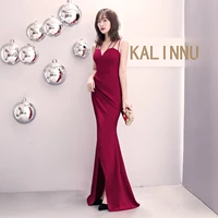burgundy banquet party dresses long slit evening dress elegant mermaid wedding party gowns spaghetti strap royal blue prom robes