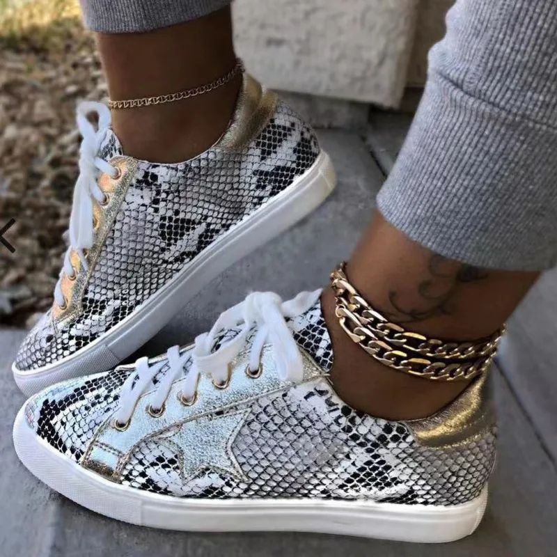 

Autumn New Women Flat Shoes Fashion Snake Pattern Color Matching Sneakers Casual Single Shoes Ladies Outdoor Flat Sports Shoes