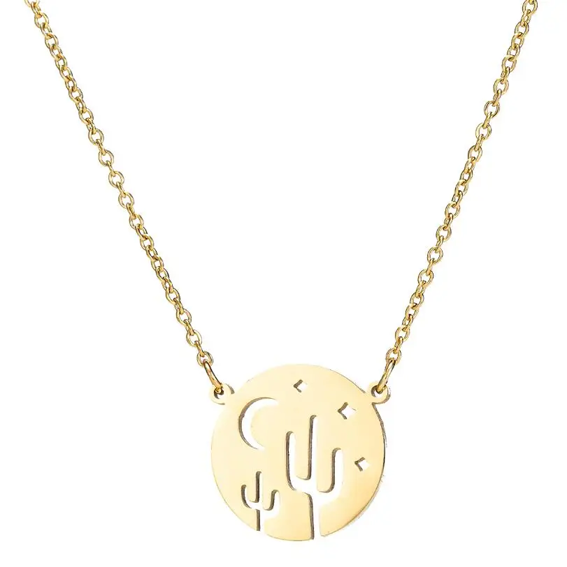 Новинка 2020 Ожерелья Из Нержавеющей Стали С КАКТУСОМ для женщин и девушек круглая