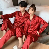 solid color sleepwear silk satin pajamas couple set long button down pyjamas suit pijama women men loungewear plus size set