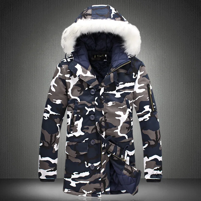 Foreign Trade 2019 Winter Men's Mid-length Hooded Camouflage Cotton-padded Clothes Plus-sized Jacket Warm Fur Collar Cotton-padd