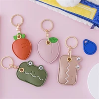 portable cartoon carrot keychain leather key ring creative personality access control card cover case keyfob cute bag pendant