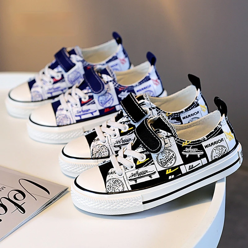 

Spring 2021 New Children's Casual Shoes Boys Canvas Shoes Hand-painted Kids Sneakers for Boys Fashion Size 23-37