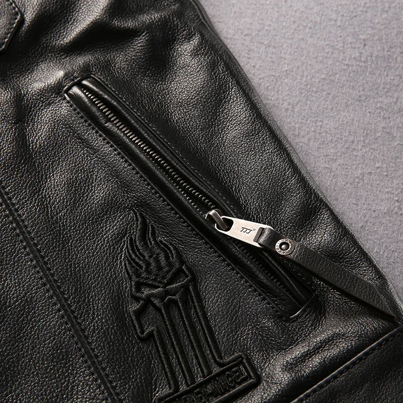 

Factory 2019 New Men Black Genuine Leather Jacket Vest Fashion Personalized embroidered skull Motorcycle Leathe Jacket Vests