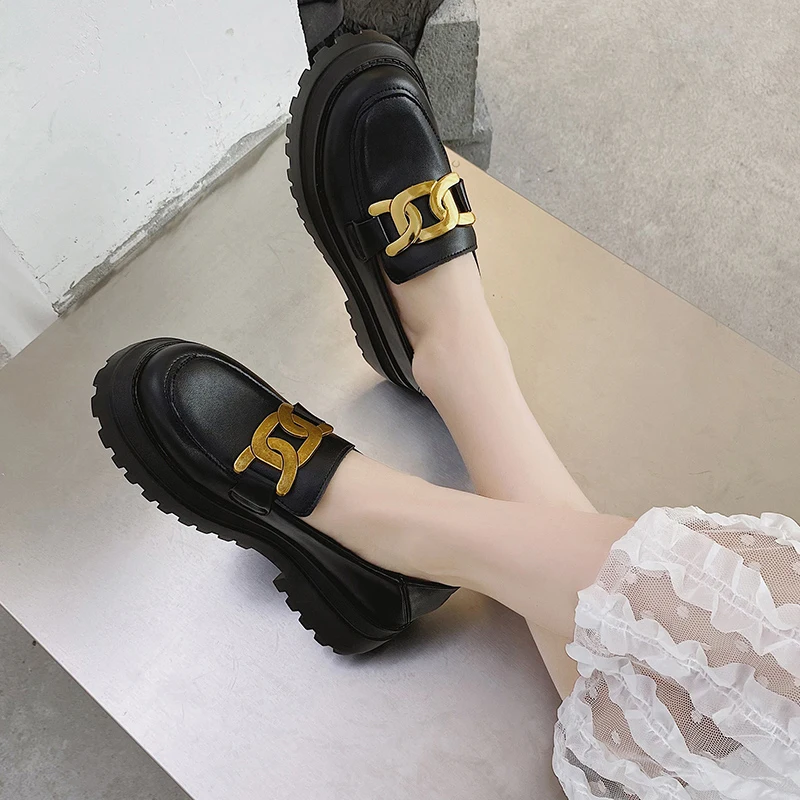 

Korean Shoes British Style Clogs Platform Female Footwear Loafers With Fur Round Toe Oxfords Women's Casual Sneaker Slip-on 2021