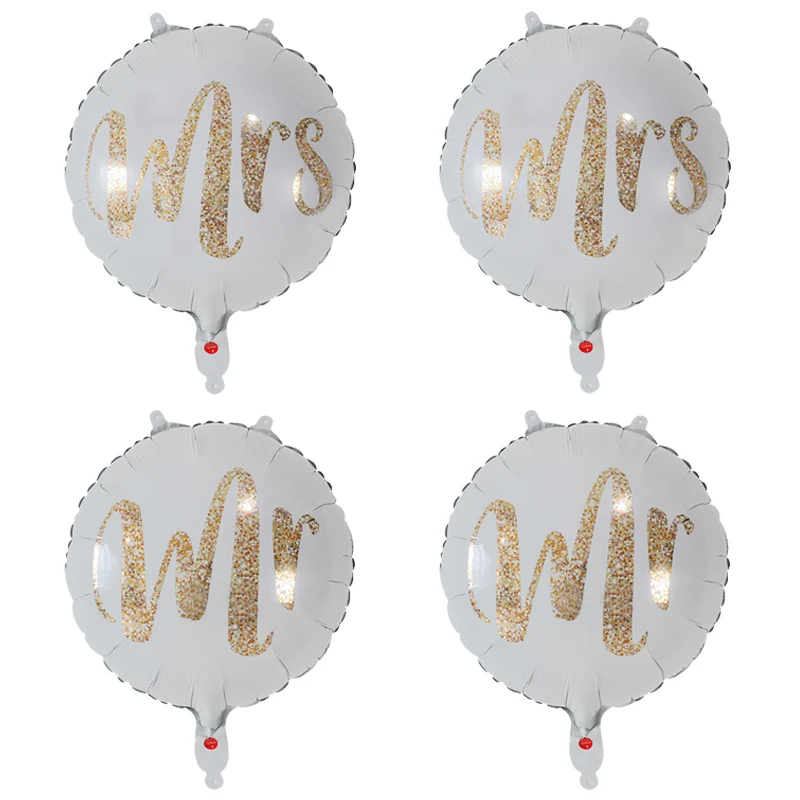 

wholesale round White Gold Glitter Print Mr&Mrs LOVE foil Balloons bride to be marriage Wedding Valentine's Day Air Globos Sup
