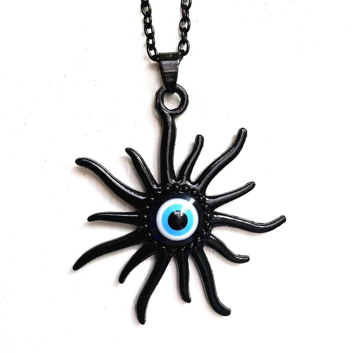 

Black Evil Eye Bead Mayan Sun Charm Greek Turkish Necklace Jewelry Witchcraft Necklace, Grunge Necklace, Gothic Necklace