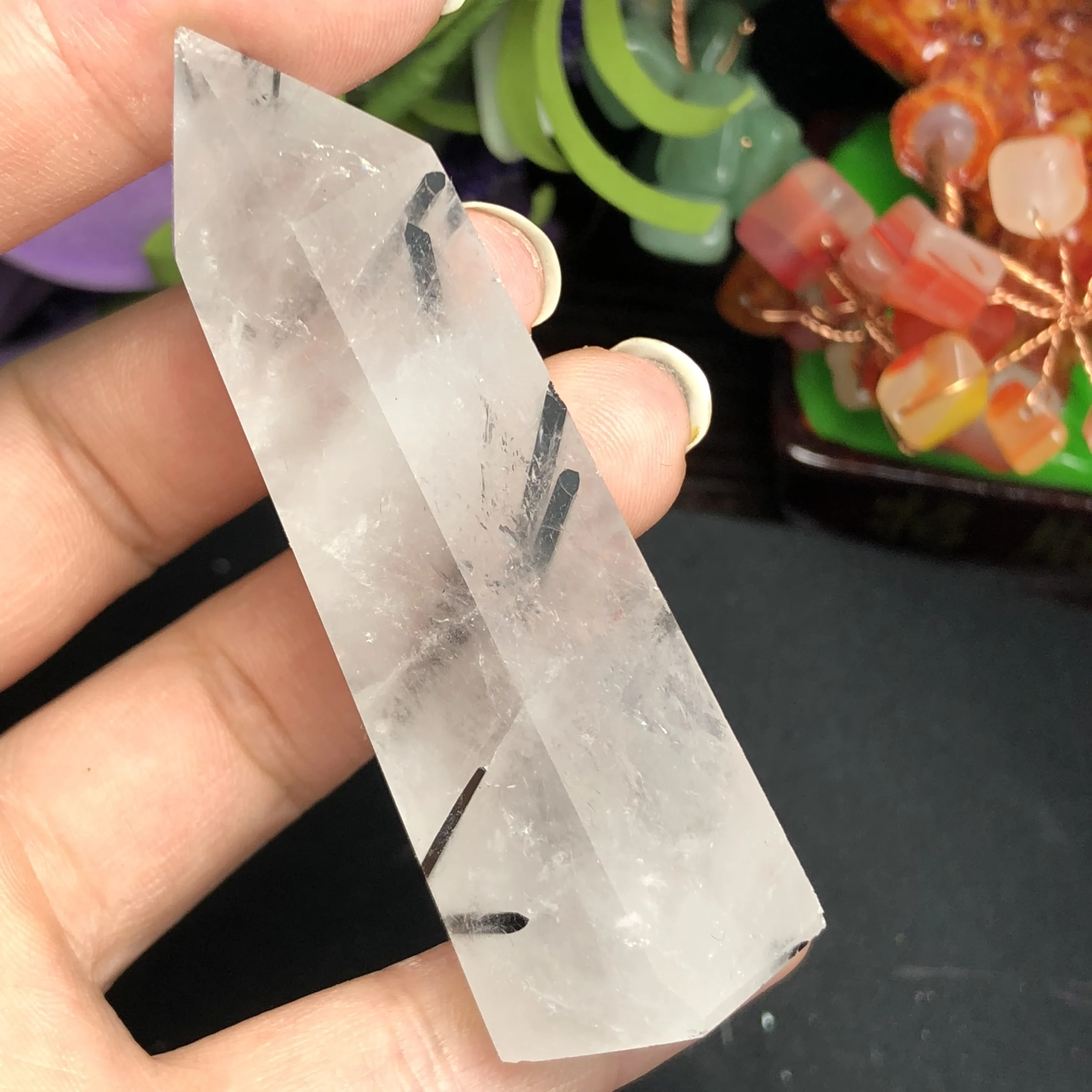 2 шт. натуральный белый и черный турмалин кристалл одноострый столб красивая