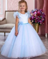 blue dots flower girls dresses for weddings kids party wear ruffles pageant dress formal vestidos de communion gowns