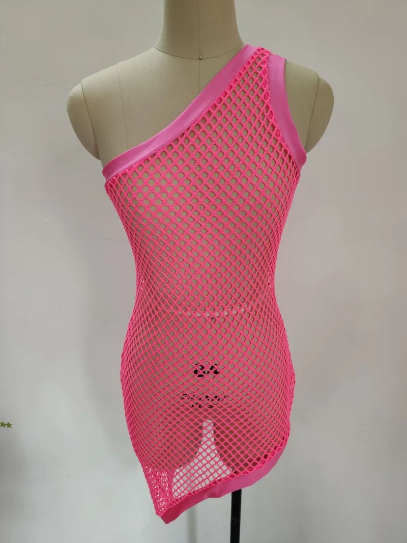 

Fishnet Beach Cover Up Women See Through Sexy Beach Dress One Shoulder Beach Wear Mesh Swimsuit Cover Up Sexy Bikini Cover Ups