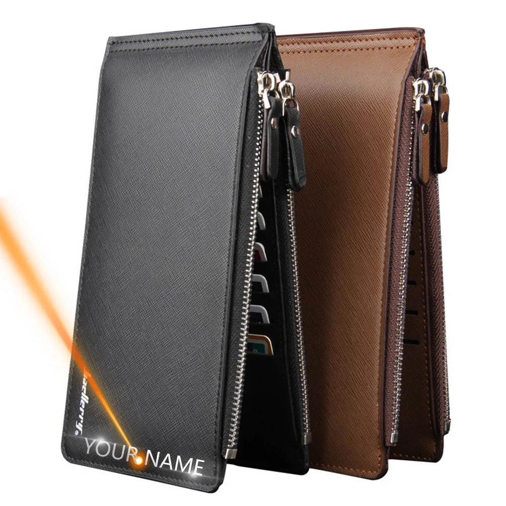 2021 New Men Wallets Long Free Name Customized 16 Card Holders Male Purse High Quality Zipper PU Leather Wallet For Men