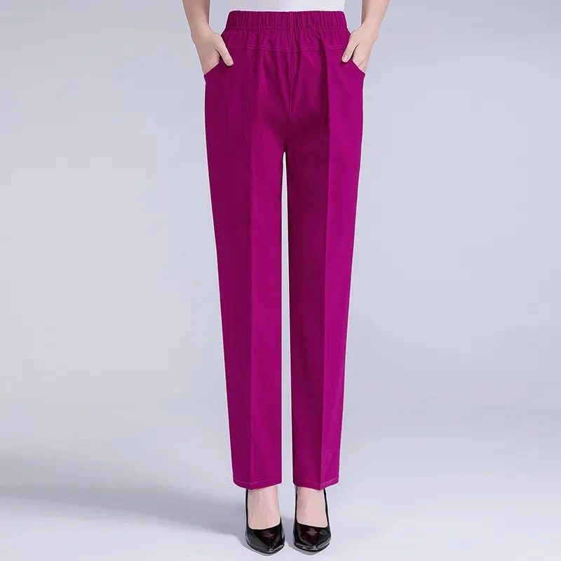 5XL 6XL 7XL Summer Women Trousers New Elastic High Waist White Straight Pants Middle-aged and Older Female Casual Long | Женская одежда