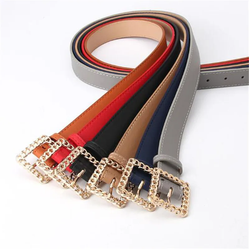 

6 Colors 105cm * 2.8cm PU Style Band Women Belts Female Lady Casual Waistband Girdle Metal Buckle