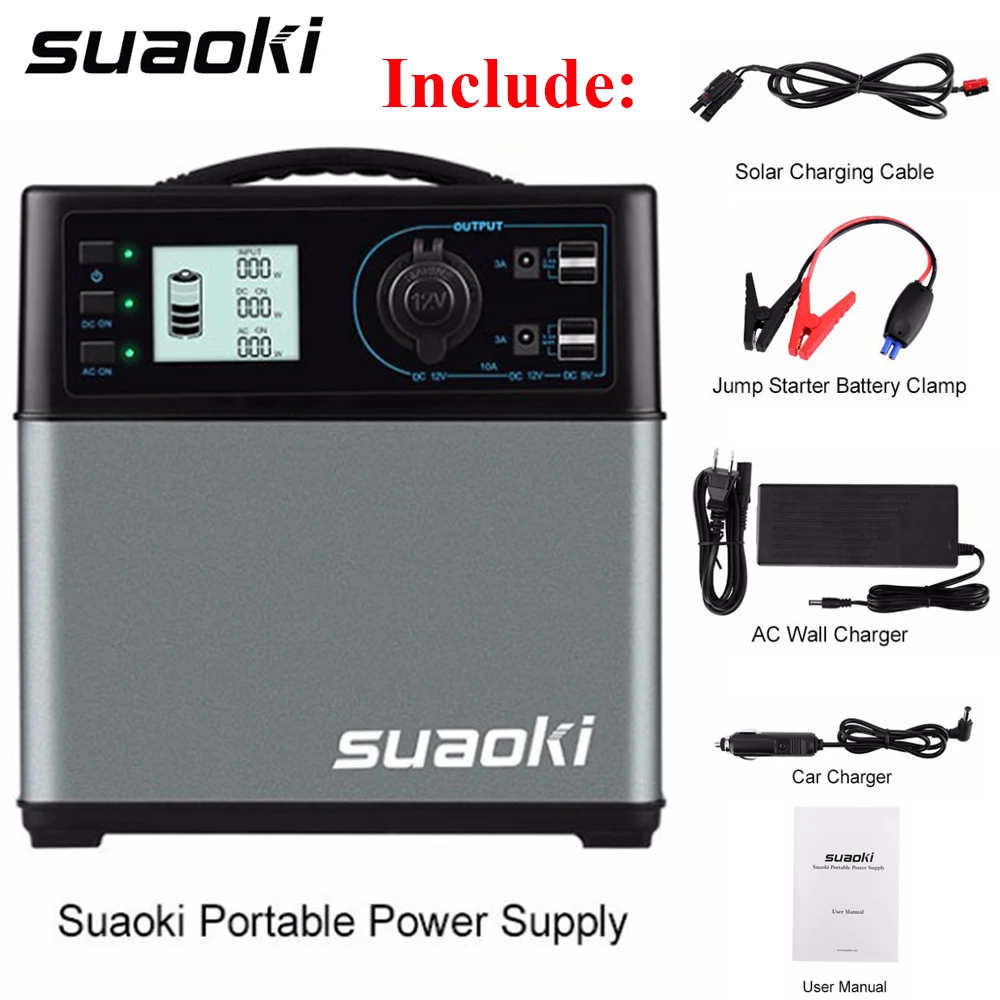 Suaoki 400Wh power Bank Солнечный источник питания AC& DC инверторы прикуриватель гнездо для электронных устройств и пусковое устройство автомобиля