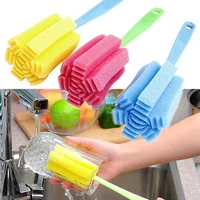 1 pc random color sponge brush with handle washing cleaning baby bottle milk cup glass utensils kitchen cleaner tool