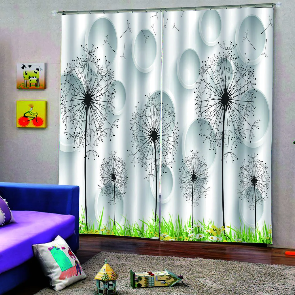 Красивые фото Модные индивидуальные 3D шторы ТВЕРДЫЕ ЗАНАВЕСКИ с одуванчиками
