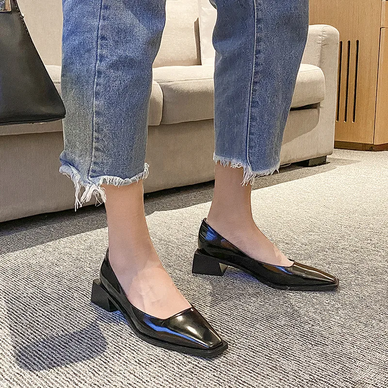 

COVIBESCO Elegant Sweet Square Toe Women Shoes Genuine Leather Shallow Female Thick Heels Pumps Summer Autumn Prom Shoes Woman