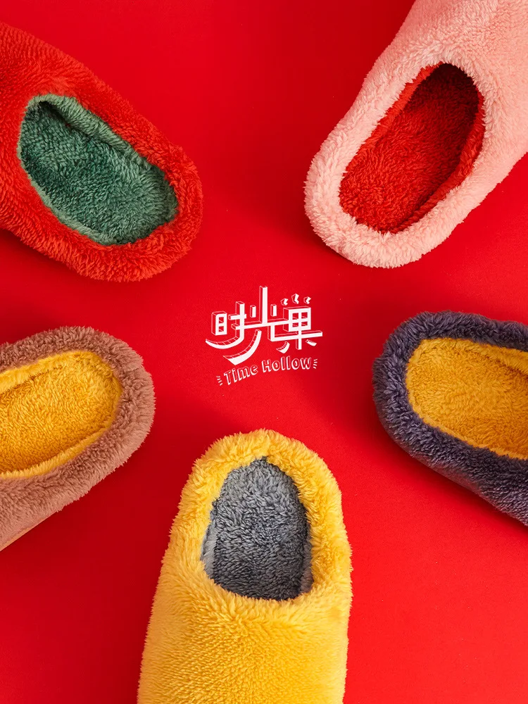 

Autumn Pure Color Cotton Slippers, Women's Plush Warm and Thick Bottom, Indoor Soft Sole, Antiskid Quiet Floor, Household Winter