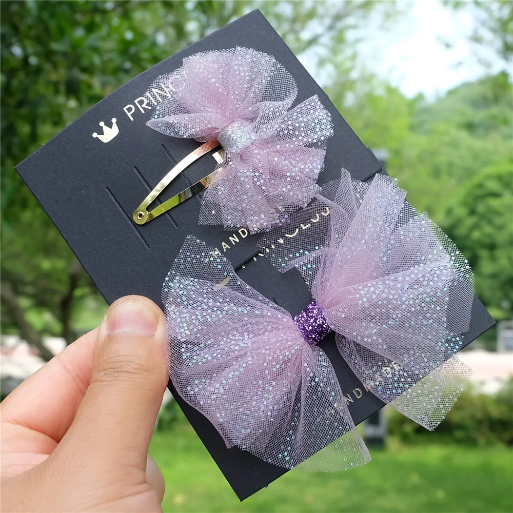 Кружевная заколка для волос в стиле принцессы с блестками банты из сетчатой