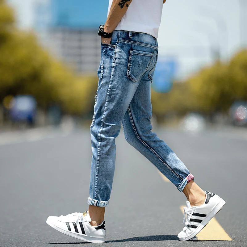 

Джинсы мужские рваные в Корейском стиле, повседневные, 2021