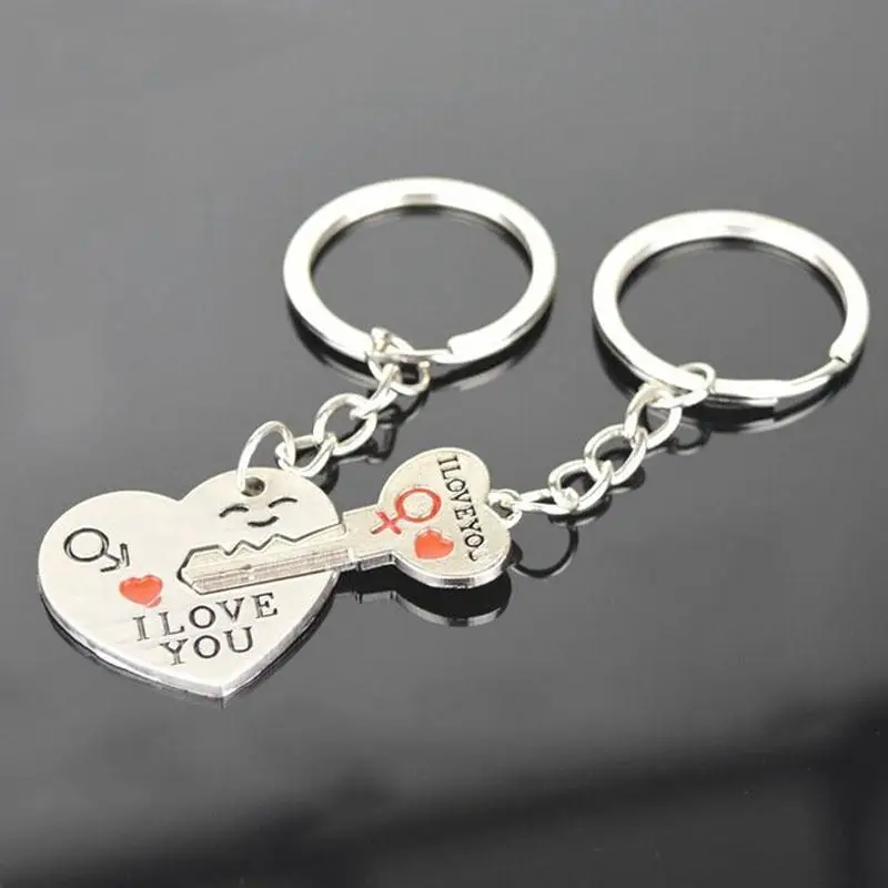 

2Pcs Zinc Alloy Silver Plated Lovers Gift Wedding Favors Couple My Heart Keychain Fashion Keyring Key Fob Creative Key Chain NEW