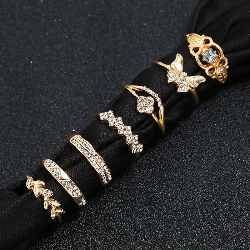 7 шт./компл. Ретро Кольца для женщин модные золотые с открытыми пальцами и