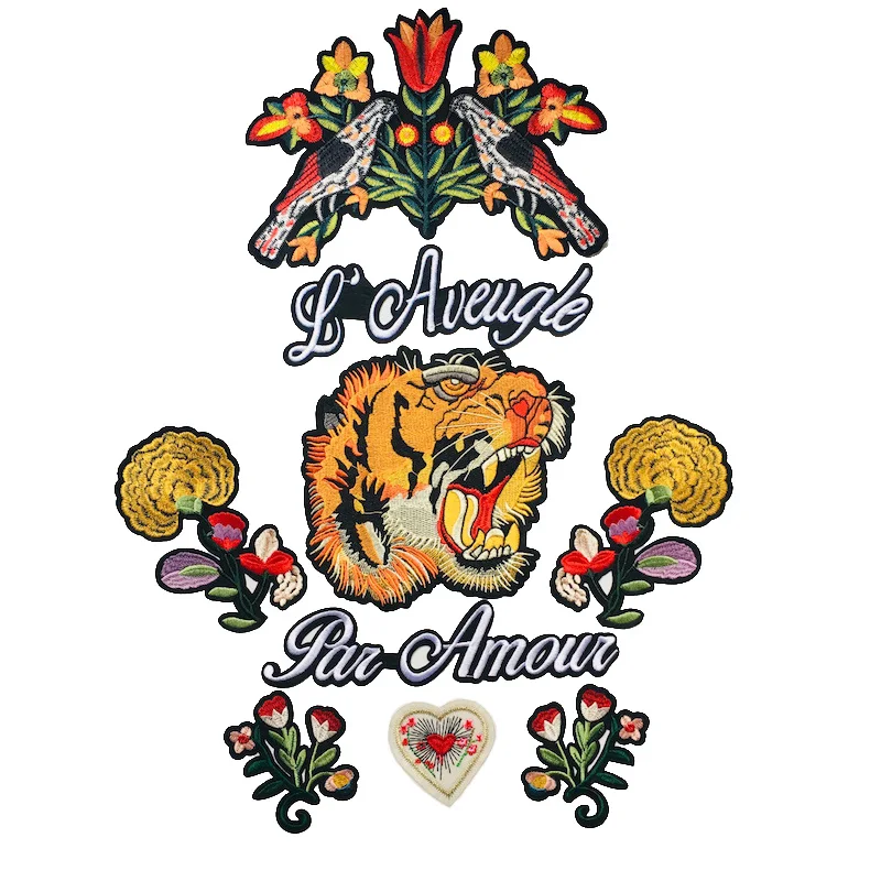 Модная вышитая аппликация с тигром и цветком патчи для одежды швейные нашивки