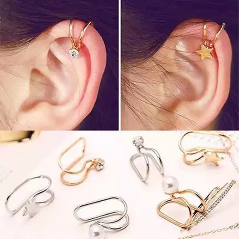 

Cute Ear Clip No Piercing for Women Korean Design by Round/Cross/Star/Heart Fashion Sweet Jewelry Girls Gifts Earrings Clip On