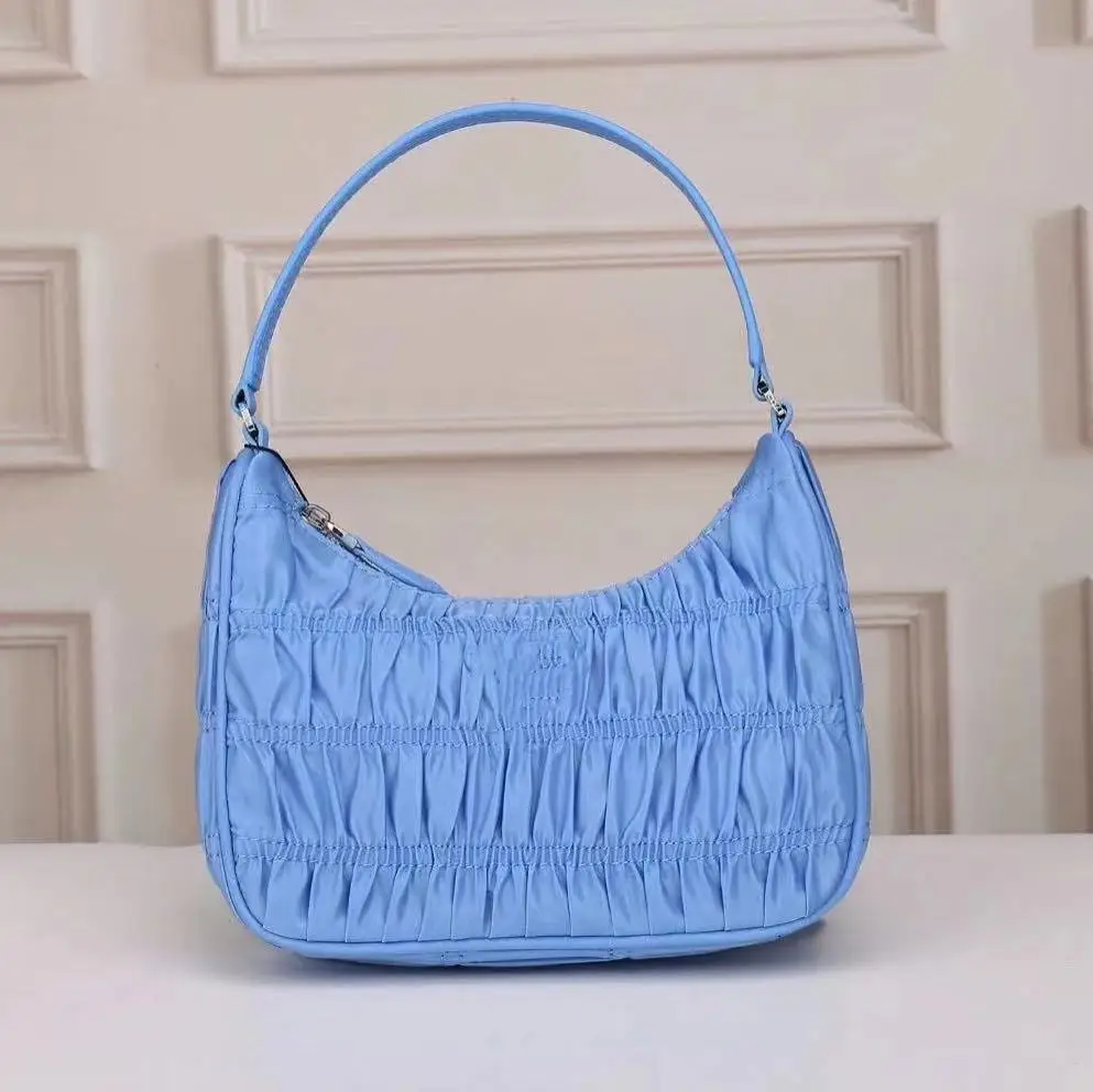 

2020 Luxury Design Women Hobo Pleated Bag Candy Color Half Moon Underarm Bag Nylon Hobo Shoulder Bag Flap Purses Tote