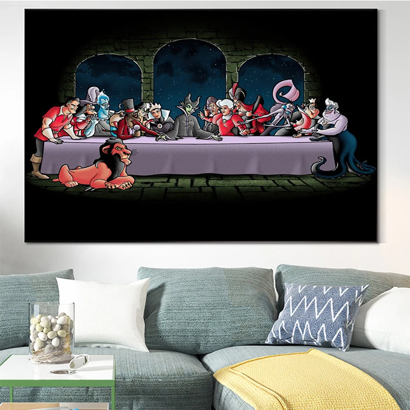 

Funny Disney Villain Last Supper Canvas Painting Wall Art Cartoon Movie Bad Characters Posters And Prints For Home Decor Cuadros