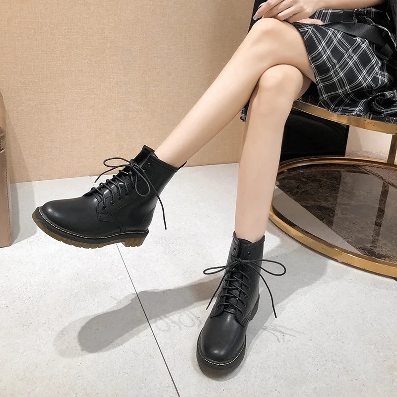 

NAKKESHMEN-2020 Autumn New Boots British Style Short Boots Women's Flat Heel Lace-up Women's Boots Large Size Boots