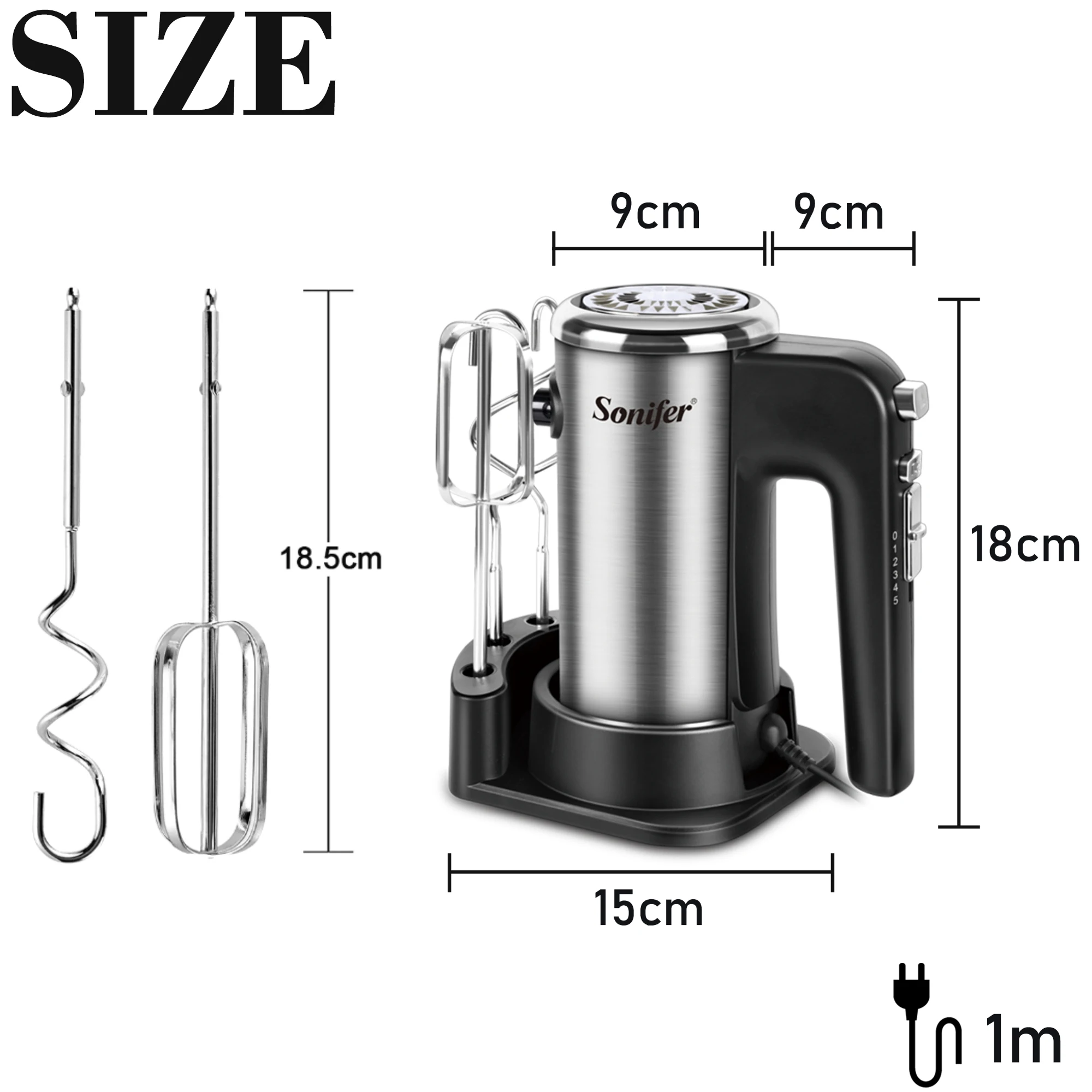 

5 Speeds Food Mixer Electric Cuisine Kitchen Blender With Dough Hooks Chrome Egg Beater Hand Mixer Machine For Bakery Sonifer