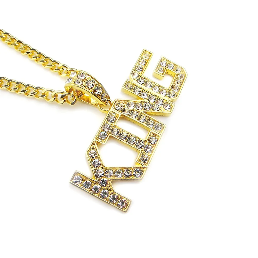 Ожерелье Стразы в стиле хип-хоп мужское кулон форме короля сверкающая цепь из