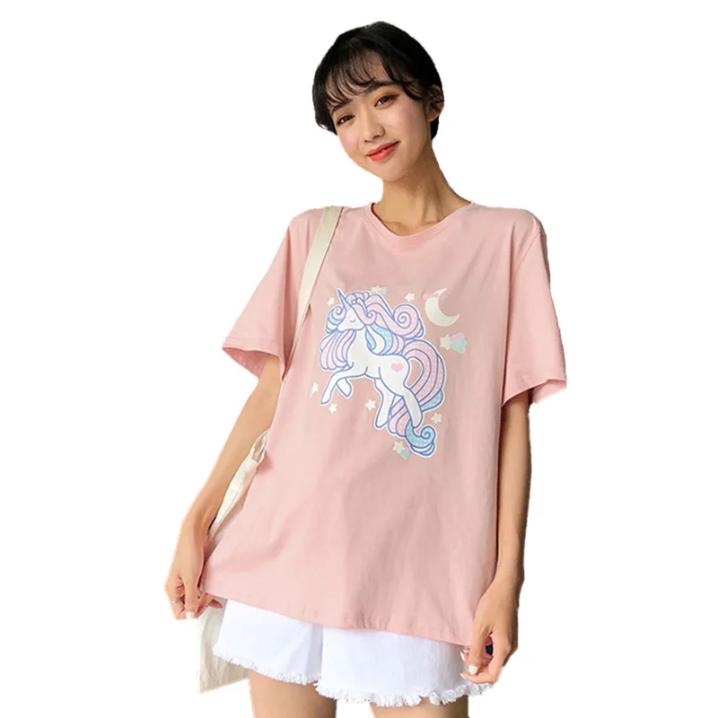 Лето 2020 футболка для женщин единорог с о образной горловиной и