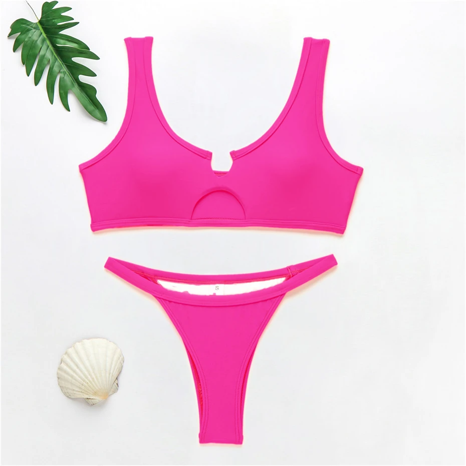 Сексуальный комплект бикини с вырезами 2020 сплошной купальник женский высоким