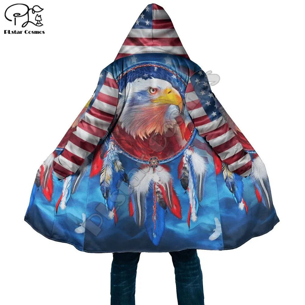 

PLstar Cosmos Aborigine Style Eagle 3D Printed Winter Men/Women Hooded Cloaks Fleece Wind Breaker Unisex Casual Warm Overcoat E3