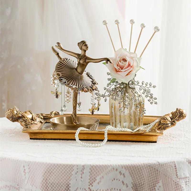 

Retro Elegant Ballet Dancer Art Sculpture Jewelry Rack Copper Crafts Home Decoration Brass Earrings Jewelry Hanger R4965