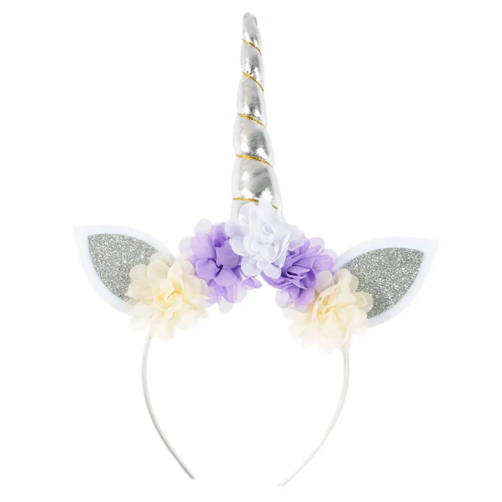 53lavender Nishine, Радужный цветной хвост, единорог, повязки на голову с рогом, блестящие ушки, дети, девочки, принцесса, коса, парик, повязки для волос, аксессуары для волос - Цвет: 53lavender