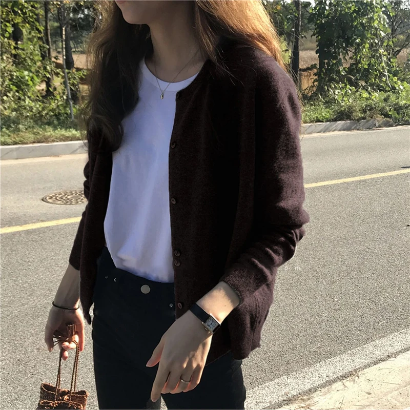 Однобортный вязаный кашемировый свитер для женщин серый элегантный шерстяной