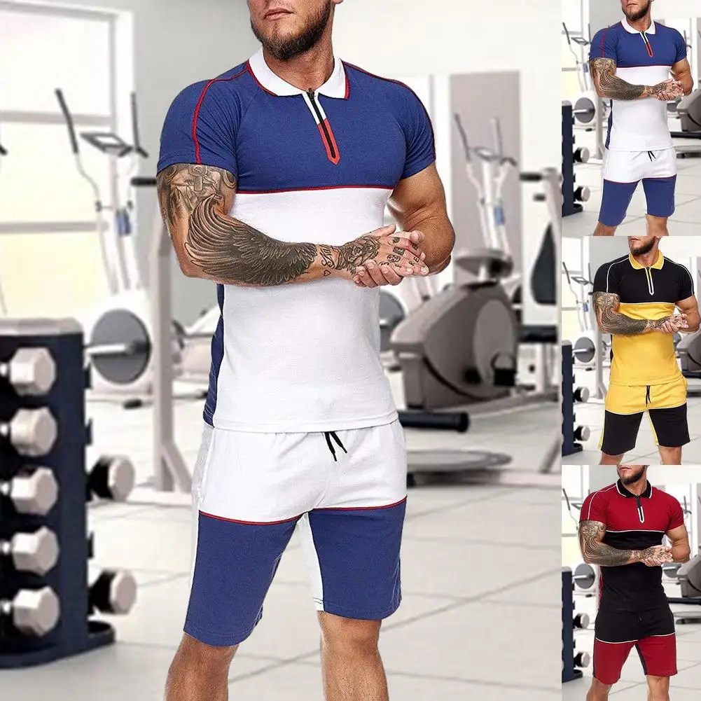 

Summer New Men's Tracksuit Two-Piece Casual Sports Suit Outfits Neckline Zipper Suit For Men Jogging Running Breathable Suit
