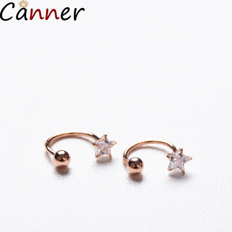 rose gold-start Canner, новинка, модные ювелирные изделия, стразы, серьги-гвоздики для женщин,, хит, клипсы для пирсинга, золото, серебро, розовое золото, цвет, серьги-манжеты - Окраска металла: rose gold-start