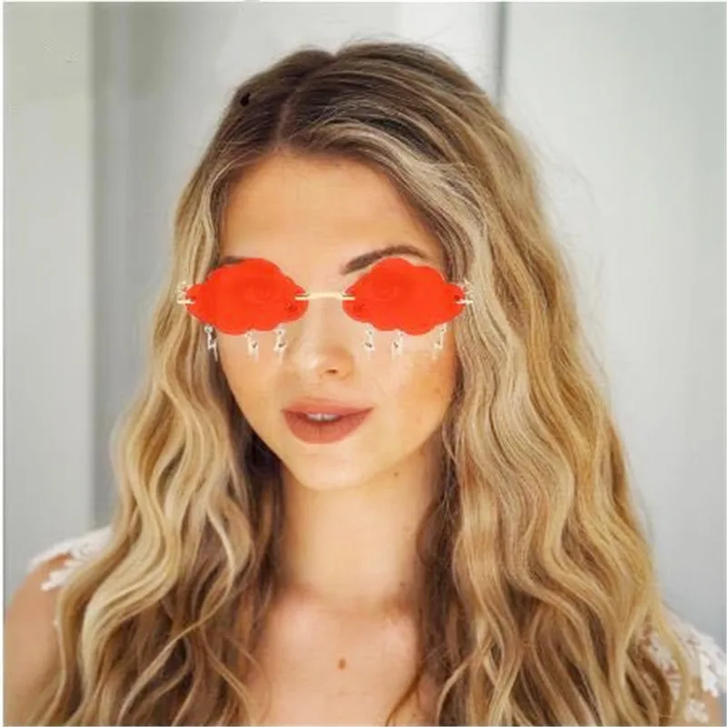 

Modern Cloud Lightning Tassel Rimless Sunglasses for Women Classic Steampunk Flame Sunglasses Punk Men Teardrop glasses UV400