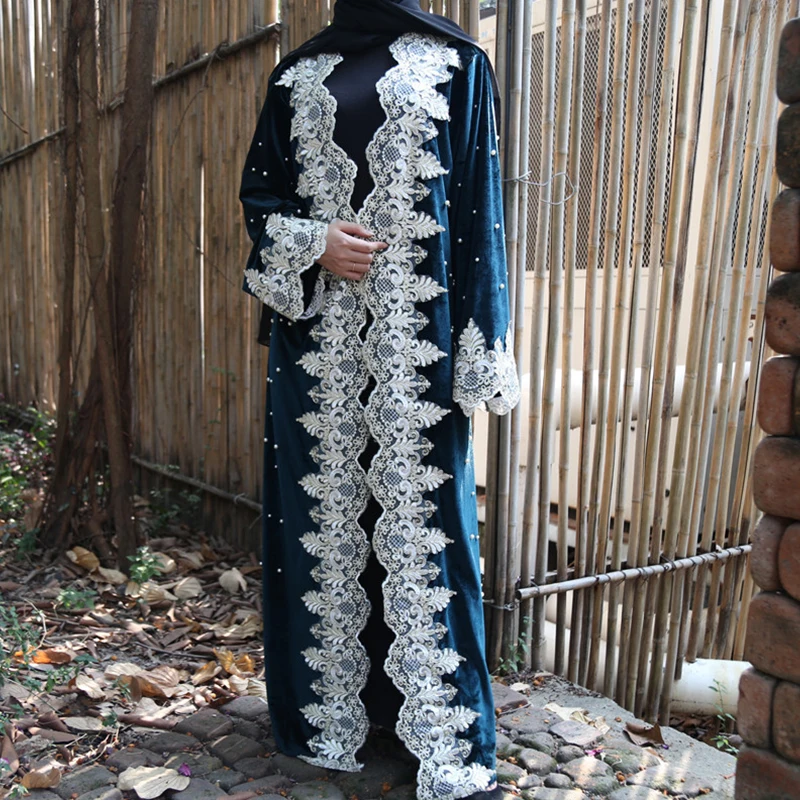 Женская кружевная юбка Siskakia темно зеленая бархатная в арабском стиле с бисером